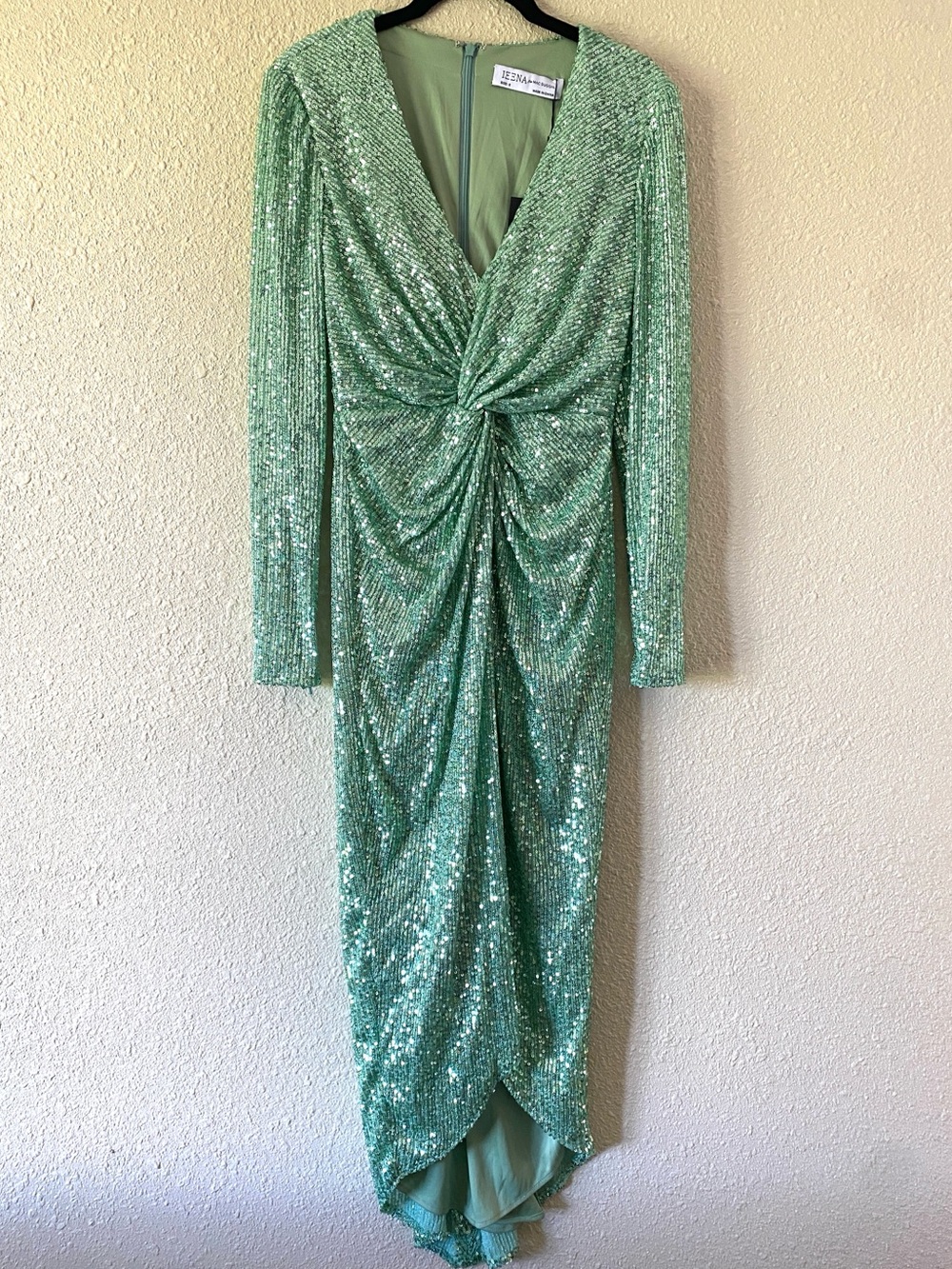 NWT Ieena for Mac Duggal Sequined High Low Front Twist Midi Dress 26549 Size 2